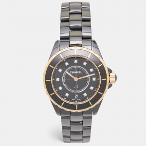 Chanel Black Ceramic Diamond J12 H2544 Women's Wristwatch 38 mm