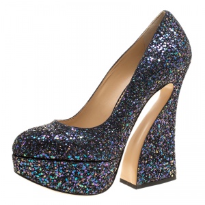 Pre Owned Charlotte Olympia Metallic Two Tone Coarse Glitter Millicent Platform Pumps Size 41