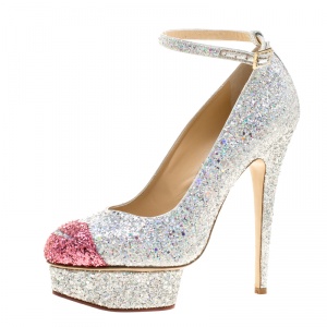 Pre Owned Charlotte Olympia Two Tone Glitter Kiss Me Dolores! Ankle Strap Platform Pumps Size 40