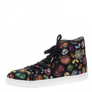 Charlotte Olympia Multicolor Jewel Print Canvas High Top Sneakers Size 39.5