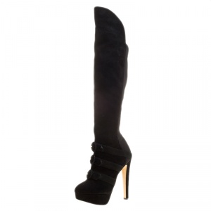 Pre Owned Charlotte Olympia Black Suede Alda Over The Knee Platform Boots Size 37