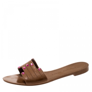 Charlotte Olympia Brown Rubber Manipedi Flat Slides Size 37