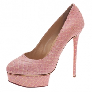 Pre Owned Charlotte Olympia Pink Python Priscilla Platform Pumps Size 40