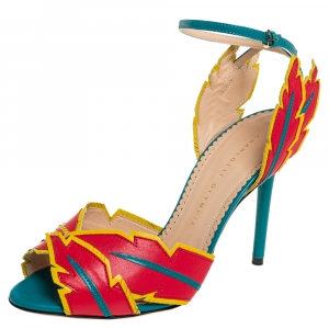 Charlotte Olympia Multicolor Leather Navajo Ankle Strap Sandals Size 39