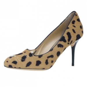 Pre Owned Charlotte Olympia Leopard Pony Hair Kitty Embroidered Pumps Size 39