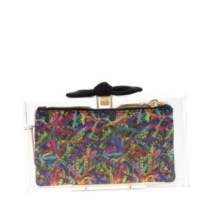 Pre Owned Charlotte Olympia Plexiglass Bow Pandora Box Clutch