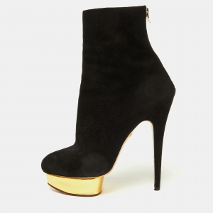 Charlotte Olympia Black Suede Lucinda Ankle Boots Size 42