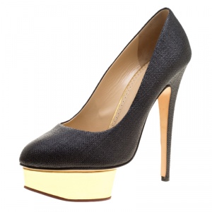 Pre Owned Charlotte Olympia Black Raffia Dolly Platform Pumps Size 39