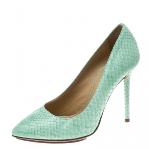 Pre Owned Charlotte Olympia Mint Green Python Monroe Pumps Size 36