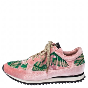 Charlotte Olympia Pink/Green Flamingo Velvet Work It Sneakers Size 40