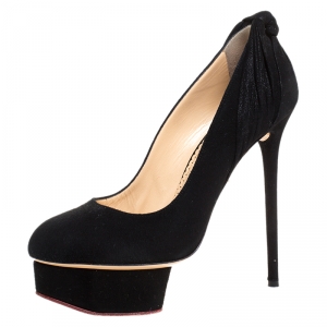 Pre Owned Charlotte Olympia Black Suede Eccentric Josephine Platform Pumps Size 37