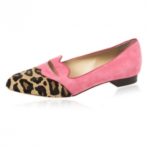 Pre Owned Charlotte Olympia Bisoux Suede &amp; Pony Hair Loafers Size 38.5