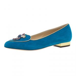Pre Owned Charlotte Olympia Blue Suede Scorpio Smoking Slippers Size 38