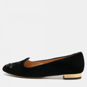 Charlotte Olympia Black Velvet Web Smoking Slippers Size 40