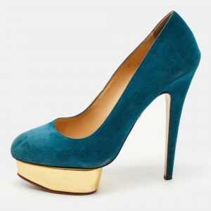 Charlotte Olympia Teal Suede Dolly Platform Pumps Size 40