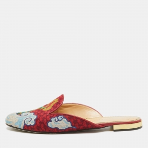 Charlotte Olympia Multicolor Embroidered Canvas Flat Mules Size 41