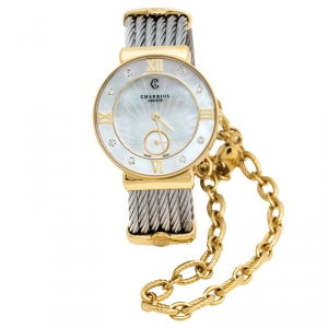 Charriol Mother of Pearl Yellow Gold Tone And Stainless Steel Diamonds ST-Tropez ST30.1 Women's Wristwatch 30 mm