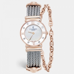 Charriol Mother Of Pearl Gold Plated Stainless Steel St-Tropez 028PD1.540.552 Women's Wristwatch 24.50 mm