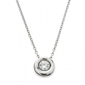 Chaumet Diamond Solitaire 18k White Gold Round Pendant Necklace