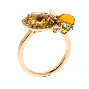Chaumet Attrape Moi Multicolor Gemstones & Diamond 18k Yellow Gold Ring Size 50