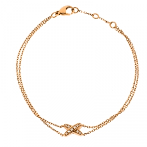 Chaumet Mini Liens Diamond 18k Rose Gold Double Chain Bracelet 