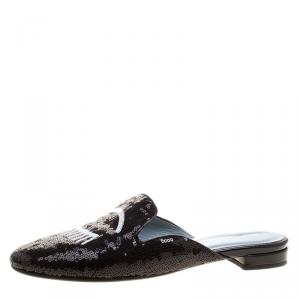 Chiara Ferragni Monochrome Sequin Embellished Flat Slides Size 40