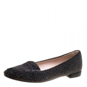 Chiara Ferragni Black Glitter Flirting Wink Eye Ballet Flats Size 36