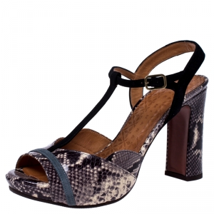 Chie Mihara Two Tone Python Embossed Leather And T Strap Platform Sandals Size 39