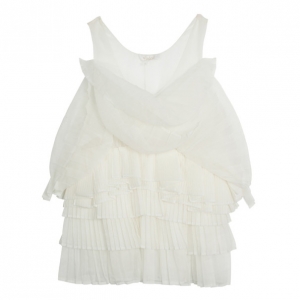 Pre Owned Chloe Beige Ruffle Silk Organza Top M