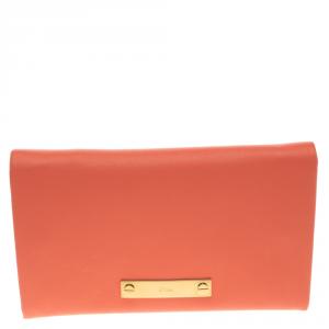 Pre Owned Chloe Orange Leather Long Fold Over Flap Wallet
