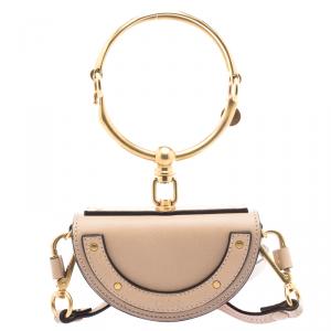 Pre Owned Chloe Beige Leather Mini Nile Minaudière Crossbody Bag