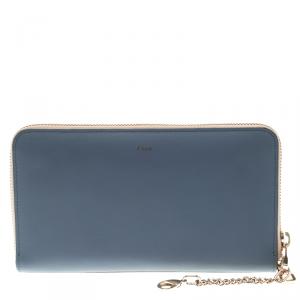 Chloe Stone Blue Leather Baylee Zip Around Wallet