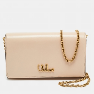 مملوكة مسبقًا Chloe Cement Pink Leather Flap Wallet On Chain