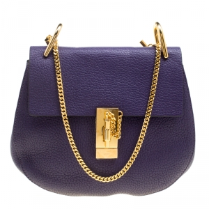 Pre Owned Chloe Storm Blue Leather Medium Drew Shoulder Bag