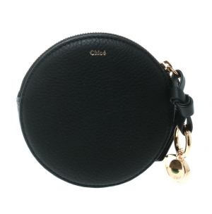 Pre Owned Chloe Black Leather Small Alphabet Round Purse 