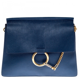 Pre Owned Chloe Blue Leather and Suede Faye Shoulder Bag
