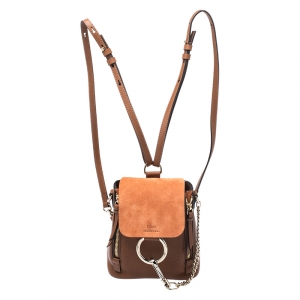 Chloe Tan/Orange Leather and Suede Faye Backpack