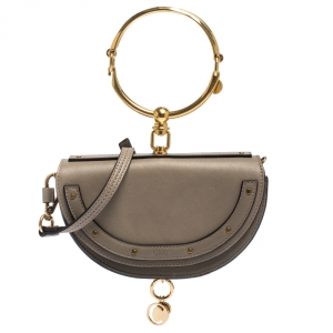 Pre Owned Chloe Grey Leather Small Nile Bracelet Minaudiere Crossbody Bag 