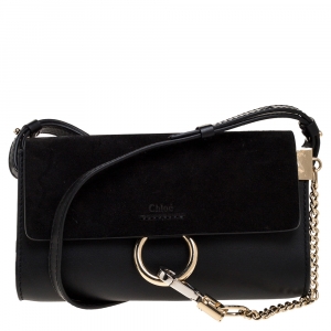 Pre Owned Chloe Black Leather and Suede Mini Faye Shoulder Bag