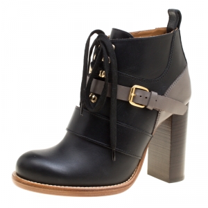 Chloe Two Tone Leather Block Heel Lace Up Ankle Boots Size 36