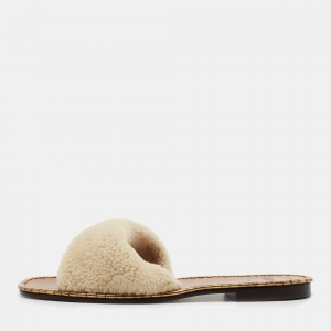 Pre Owned Chloe Cream Shearling Fur Idol Flat Slides Size 38