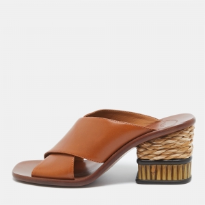 Chloé Tan Leather Slides Block Heel Sandals Size 38