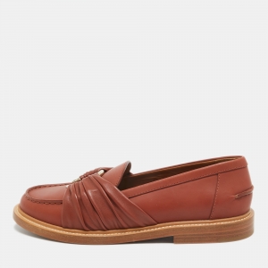 Chloe Brown Leather C Logo Loafers Size 38