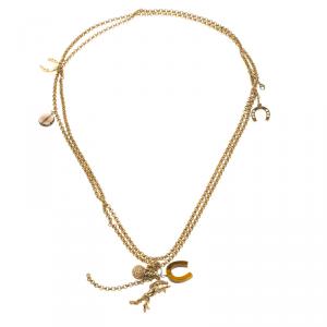 Chloe Horse Shoe Gold Tone Double Layer Charm Necklace