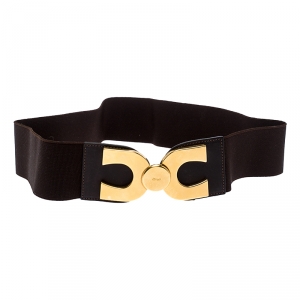Chloe Dark Brown Fabric and Leather Elastic Waist Buckle Belt 85CM