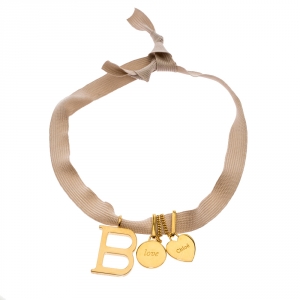 Chloe B & Love Charm Gold Tone Ribbon Tie-up Choker Necklace