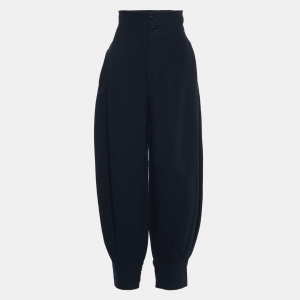 Pre Owned Chloe Navy Blue Linen Blend High Waist Pleated Pants M