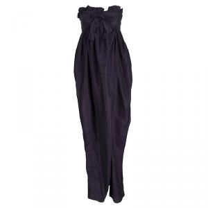 Chloe Navy Blue Ruffle Detail Strapless Draped Jumpsuit S