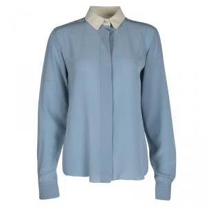 Chloe Sea Spray Blue Contrast Club Collar and Cuff Silk Shirt S