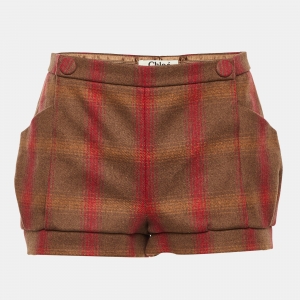 Chloe Brown/Red Plaid Check Wool Shorts S
